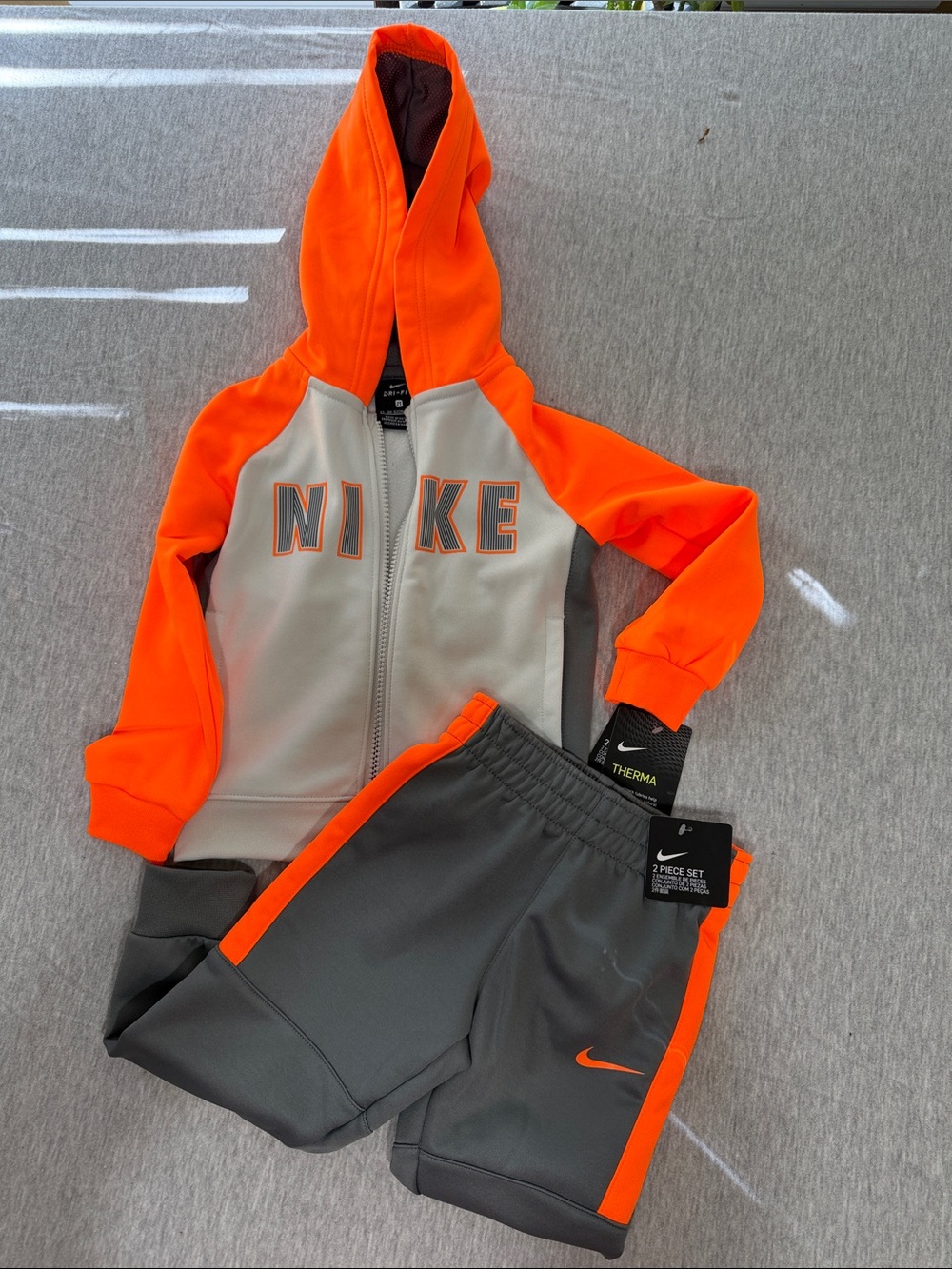 NWT Nike Orange and Gray Therma-FIT Hoodie with Gray & Orange Shorts
